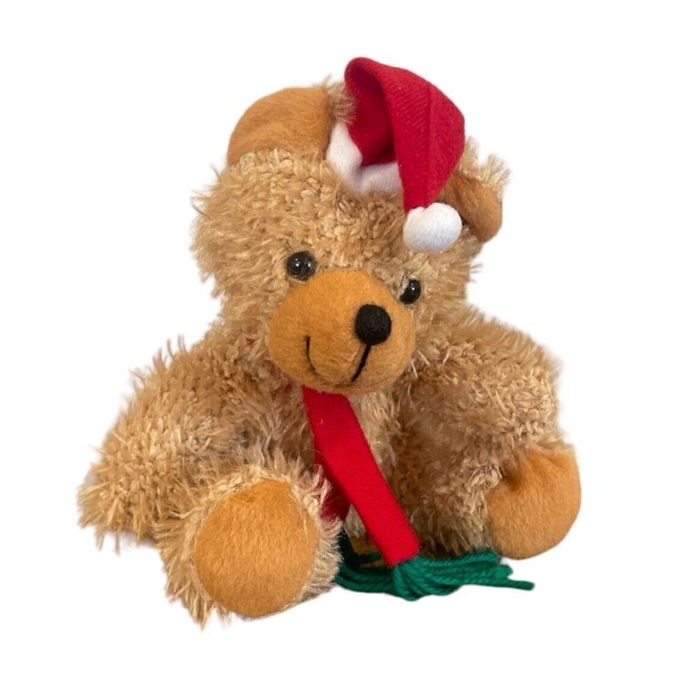 Oriental Trading Company Teddy Bear 6” Brown Christmas Santa Hat Plush